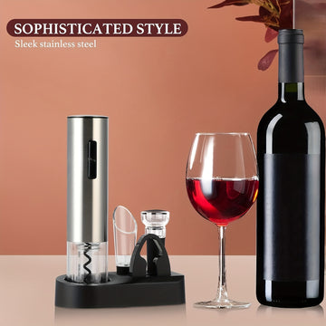 Abrebotellas Eléctrico 6 en 1 Recargable, Incluye Sacacorchos Automático, Cortador de Envases y Tapón al Vacío – Ideal para Regalo del Día del Padre (Plateado)
