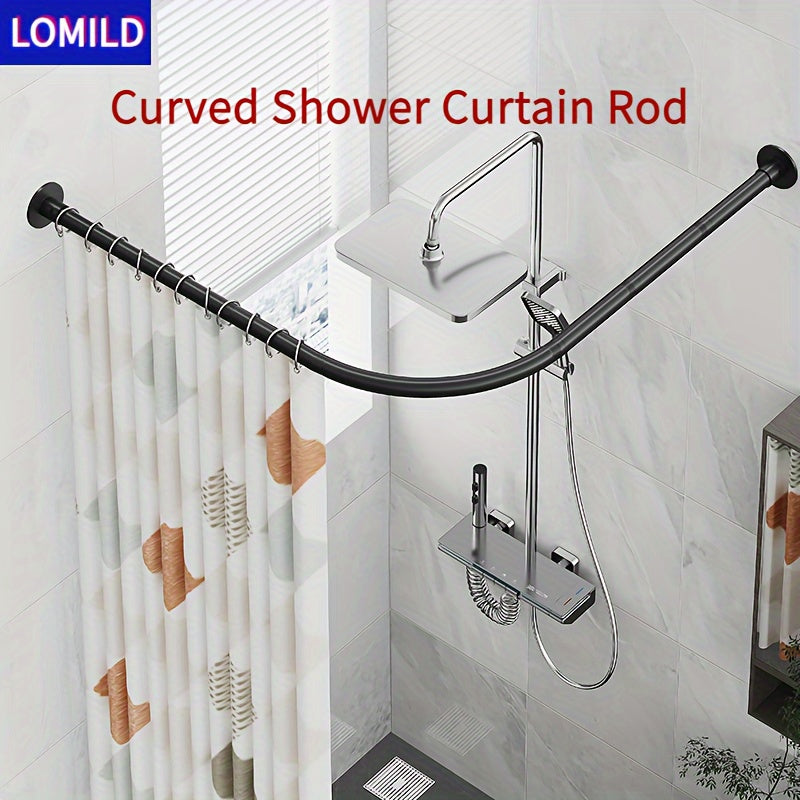 Barra Curva Ahorradora de Espacio para Cortina de Ducha LOMILD - Fácil Instalación, Sin Taladro ni Opciones de Montaje en Pared, Construcción Metálica para Decoración de Baño