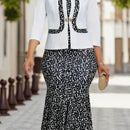 Conjunto elegante de dos piezas, Blazer de manga tres cuartos y vestido ajustado con estampado floral, Ropa de mujer.