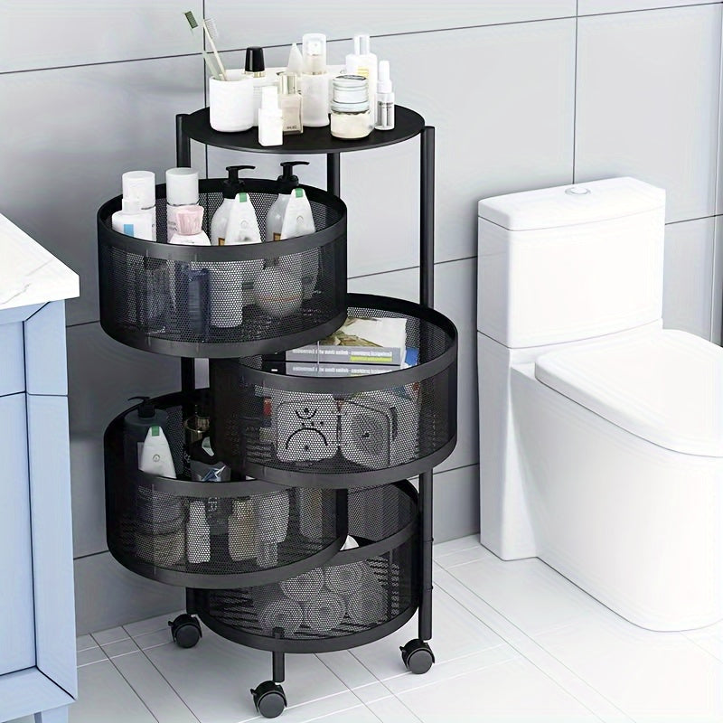 Carrito organizador de almacenamiento móvil giratorio de 3 niveles, carro de servicio de metal de malla con ruedas, estante independiente multiusos para cocina, baño, frutas, verduras, bocadillos - No requiere ensamblaje