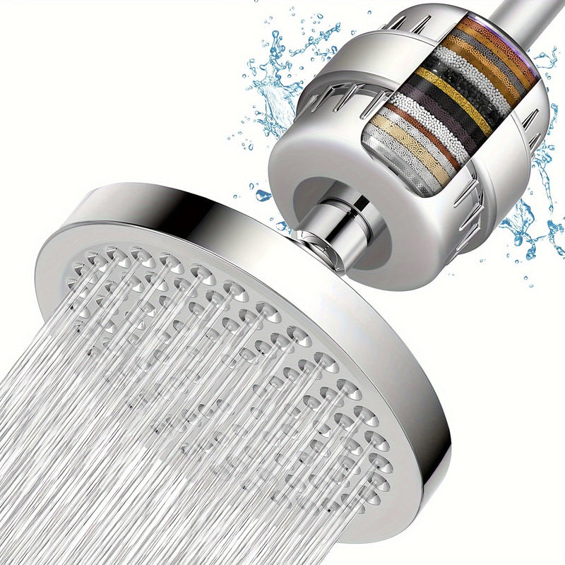 1 juego de cabezal de ducha tradicional de plástico con filtro de agua de 15 etapas, alta presión tipo lluvia, montaje en pared, elimina cloro y sustancias dañinas, forma redonda - ideal para una experiencia de baño con agua suave