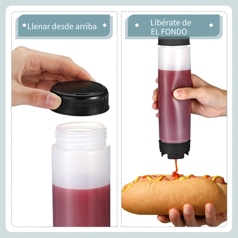 3 paquetes de botellas de plástico de 16 oz con punta rellenable, dispensador de válvula grande para salsas, kétchup, crema agria, jarabe autosellante, grado alimenticio, no necesita electricidad, blanco/negro/rojo