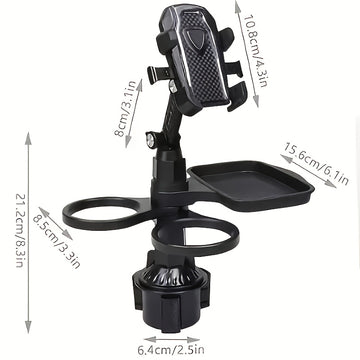 Bandeja Giratoria 360° para Consola de Auto - Soporte para Teléfono y Navegación con Porta Hamburguesas/Comida, Organizador de Tazas de Café - Bandeja Multiusos de Plástico Duradero para Viajes Seguros, Mesa de Coche Resistente