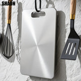 Conjunto de 3 tablas de corte de acero inoxidable SHAON - Tablas de picar para cocina - Platos de titanio de doble cara aptos para lavavajillas para preparación de comidas en exteriores y camping en casa