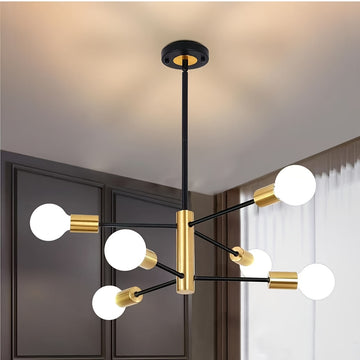 Lámpara Colgante Geométrica de Estilo Industrial Artesanal - Acabado en Metal , Montaje Semi-Bajante y Semi-Incrustrado, Sin Necesidad de Cableado, Incluye Herrajes, 110V-240V para Sala de Estar y Comedor (Bombilla no Incluida)