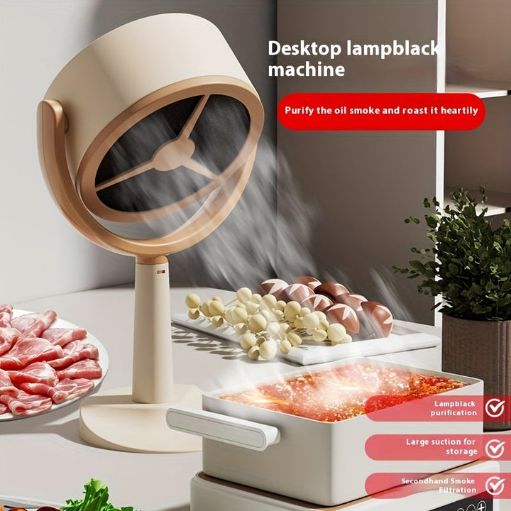 GVTCO Purificador de humo portátil con 12 piezas de filtro de carbón activado, ventilador de cocina de escritorio, ángulo ajustable de 125°, alimentación USB (requiere adaptador de 5V-2A), bajo ruido, ideal para uso en casa y cocina - Purificación de hum