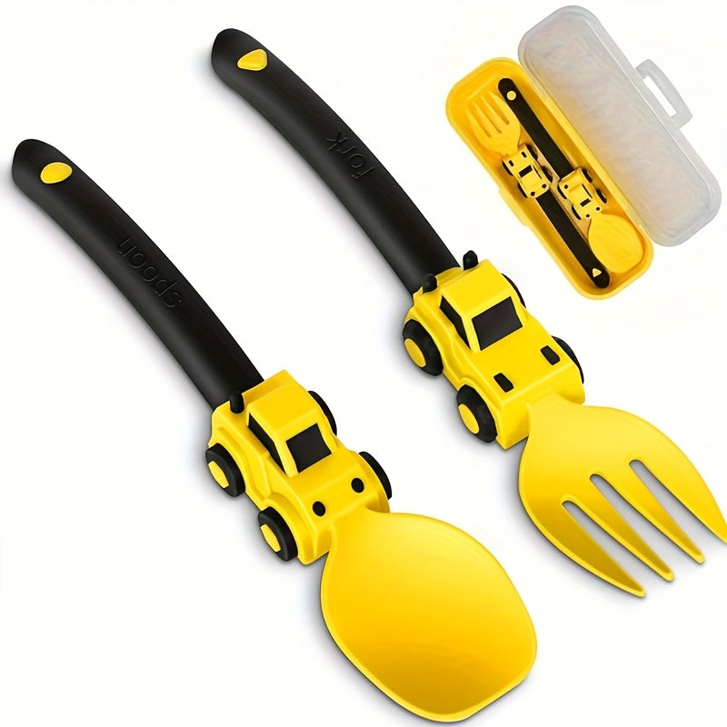 Juego de Tenedor y Cuchara de Coches de Carreras de Dibujos Adorables para Niños - Cubiertos para Autocomida, Regalo Perfecto de Pascua