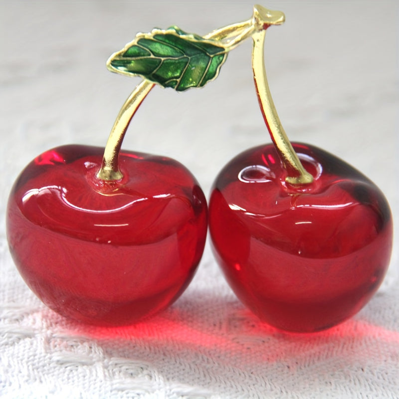 1 ud Exquisita Figura de Cereza de Cristal de Vidrio - Papel Pesa de Fruta Roja Vibrante, Elegante Centro de Mesa y Regalo Considerado para Entusiastas de la Decoración del Hogar - Añade un Toque de Lujo a Cualquier Habitación
