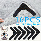 Cinta adhesiva de doble cara para alfombras, disponible en 4, 8 o 16 unidades, diseñada para prevenir resbalones. Esta cinta lavable es adecuada para alfombras de área y puede ser reutilizada, lo que la hace ideal para pisos de madera y baldosas.