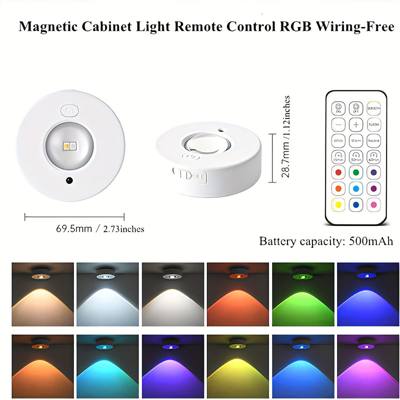 Luces redondas pequeñas de un paquete o tres, luces nocturnas cambiantes de color con control remoto, luces de gabinete recargables, pequeñas lámparas cambiantes de color dinámico.