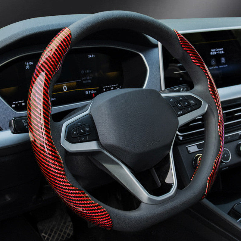 Funda de volante de fibra de carbono roja - Diseño estéreo segmentado, material PVC, accesorio interior elegante para vehículos, accesorios de dirección | Funda de volante elegante | Funda de volante duradera