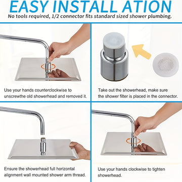 1pc Cabezal de Ducha 30.48cm, Diseño Extra Grande, Adecuado para Duchas de Alta Presión, Fácil Instalación, Duradero y Ahorrador de Agua, Acabado en Acero Inoxidable, Montaje en Techo o Pared, Sin Necesidad de Electricidad, Ideal para Estilo Moderno de B