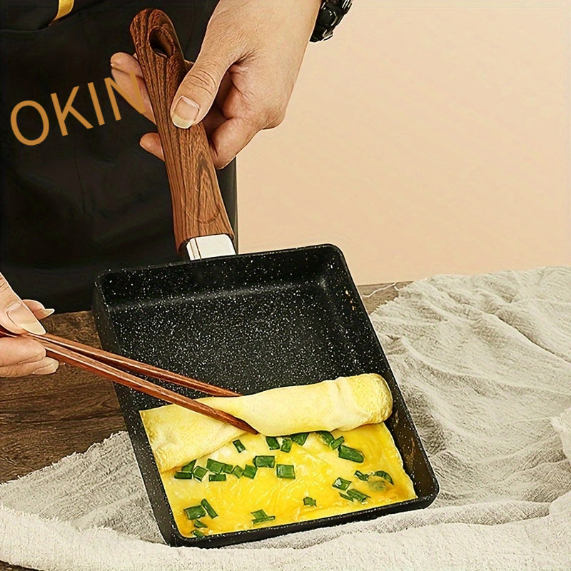 Sartén Japonesa Tamagoyaki Premium con Revestimiento Antiadherente y Mango de Madera - Ideal para Huevos Revueltos y Omeletas Perfectas, Gadget de Cocina Esencial