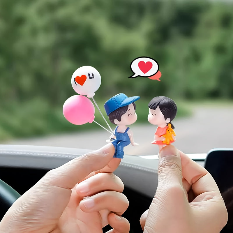 Figuras de acción de parejas de dibujos animados con globos para el salpicadero del coche - Resina ABS duradera, accesorio perfecto para el interior del auto y regalo para niñas, decoración de coche linda