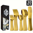 Conjunto elegante de 30 piezas de cubiertos de acero inoxidable, cubiertos pulidos a espejo con cuchillos para carne, tenedores, cucharas, aptos para lavavajillas, ideal para Navidad, Halloween, San Valentín