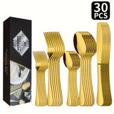 Conjunto elegante de 30 piezas de cubiertos de acero inoxidable, cubiertos pulidos a espejo con cuchillos para carne, tenedores, cucharas, aptos para lavavajillas, ideal para Navidad, Halloween, San Valentín