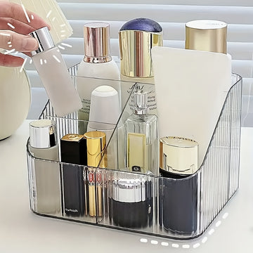 Caja de almacenamiento de cosméticos de 3/4 compartimentos de acrílico transparente, organizador de escritorio, estantería de almacenamiento portátil dividida