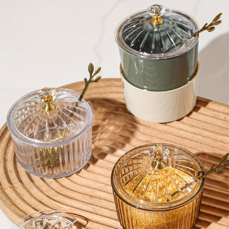 1 pieza de frasco de especias de plástico PS hecho a mano con tapa y cuchara - Almacenamiento de cocina de lujo con luz nórdica para sal, azúcar y especias - Decoración de cocina y comedor duradera y segura para alimentos, moderna vajilla de cocina, dise