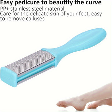 1pc Herramienta de Pedicura de Acero Inoxidable - Raspador Exfoliante para Pies y Manos con Mango Ergonómico Azul Claro, Removedor Manual Beige Claro, Sin Batería Necesaria, Esencial Duradero para Hogar y Viaje, Diseño Elegante, Construcción Robusta, Cui