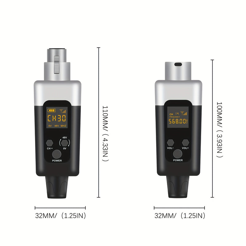 Kit de transmisor y receptor inalámbrico de micrófono de 48V/0V con entrada XLR - Sistema inalámbrico 2.4G/3G/4G/5G para micrófonos dinámicos y condensadores, sistema de altavoces controlado por volumen, batería de litio recargable, sin cargador incluido