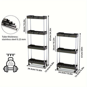 Carro de almacenamiento Slim de 3/4, estantería móvil de plástico para baño, torre multifuncional para cocina, lavandería y espacios estrechos, sin necesidad de electricidad