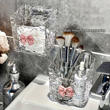 Organizador de Pared de Plástico Transparente para Brochas de Maquillaje y Herramientas para el Cabello - No Necesita Energía, Perfecto para Almacenamiento en el Baño