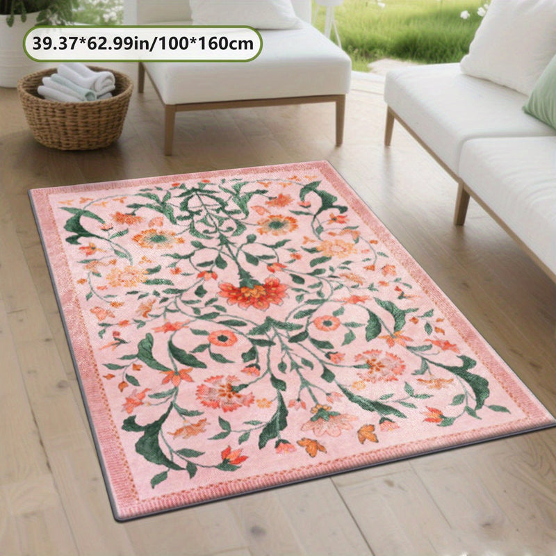 Alfombrilla de exteriores con estampado floral ZULIDA - Ligera, fácil de limpiar, poliéster, diseño rectangular para jardín, patio, acampada en RV, patio trasero y picnic - Patrón floral vibrante rosa y verde, lavable a máquina, varios tamaños disponible