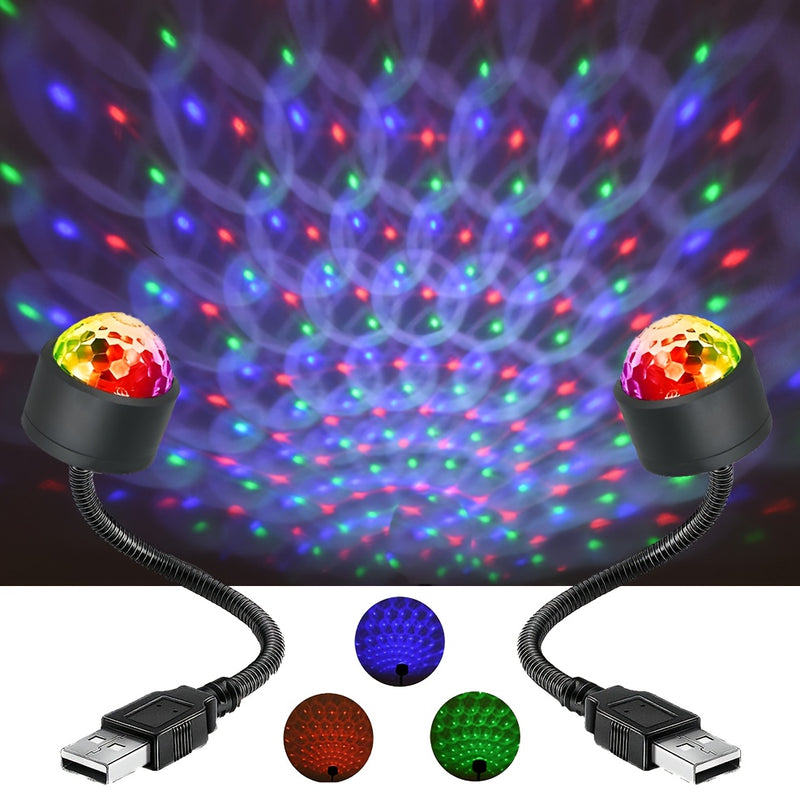 2 luces nocturnas LED USB con proyección de cielo estrellado, multicolor y ritmo musical, cuello flexible para fiestas en interiores y efectos de escenario
