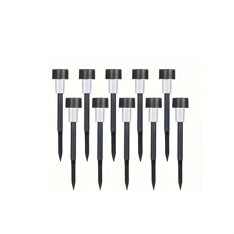 10 luces solares para paisajes - Iluminación exterior duradera IP44, impermeable - Ideal para caminos, patios, jardines, césped y garajes, alimentadas por energía solar, montaje semienterrado, material plástico, hardware de instalación incluido, luces so