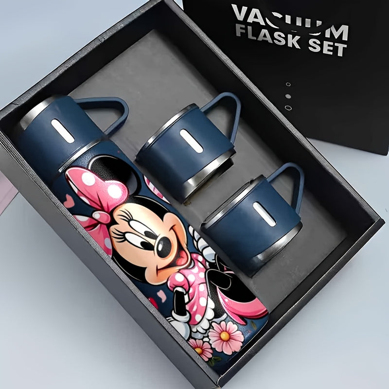 1 juego de termo Disney Minnie Mouse de 17 oz, botella de acero inoxidable al vacío con taza para café, bebidas calientes y frías, cantimplora, útiles escolares LHB03211