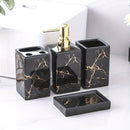 Juego de 4 piezas de accesorios para baño en blanco y negro con baño de oro: dispensador de jabón a presión, dispensador de gel de baño, contenedor de champú, portacepillos y jabonera