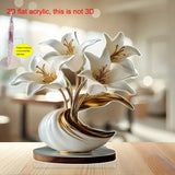 Estatuilla Decorativa Plana en 2D | Adorno de Flor de Lirio y Jarrón de Acrílico - Elección Ideal para Dormitorio, Sala de Estar y Oficina | Adecuado para Hogar, Café, Boda, Aniversario, Ceremonia de Graduación