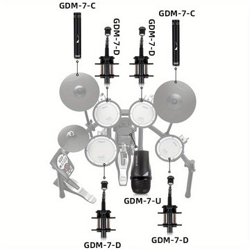 G-Mark GDM7 Microfono para Tambor de Golpe 7 piezas Kit de Tambores para Tambores de Bajo, Tambores de Snare, Tom's y Cimbales Grabación de Estudio y Actuación en Vivo