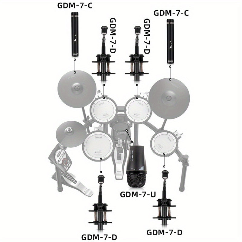 G-Mark GDM7 Microfono para Tambor de Golpe 7 piezas Kit de Tambores para Tambores de Bajo, Tambores de Snare, Tom's y Cimbales Grabación de Estudio y Actuación en Vivo