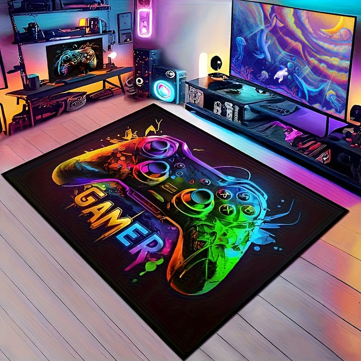 Alfombra rectangular antideslizante con diseño de control de videojuegos - Estilo cyberpunk vibrante para sala de juegos, habitación o sala de estar - Regalo perfecto para gamers, decoración moderna y duradera, accesorios para gaming