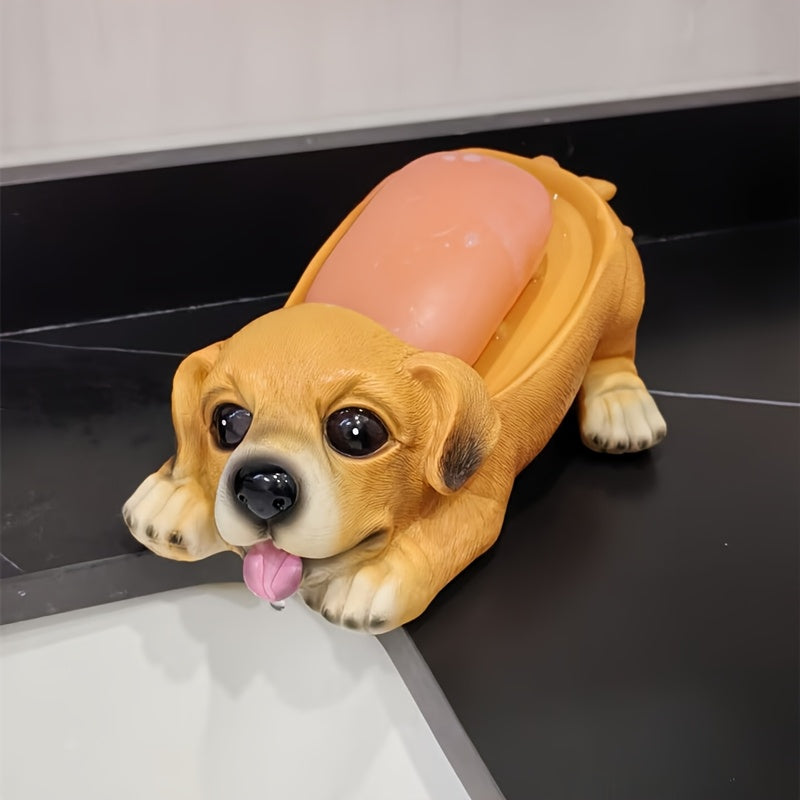 1pc Porta Jabón Adorable de Cachorro - Diseño Ovalado con Drenaje en Resina, Secado Rápido para Baño y Ducha, Decoración Moderna y Divertida para el Hogar, Artículo Duradero