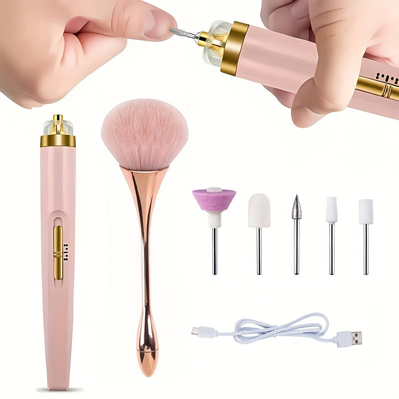 Limas de Uñas Eléctricas Portátil Profesional - 5 Accesorios Incluidos, Recargable USB con Luz LED y Velocidad Ajustable, Ideal para Manicura y Cuidado de Uñas