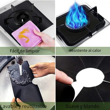 4 Piezas de Cubiertas para Quemadores - Protector de Estufa Negra, 0.1mm Doble Grosor, Reutilizable, Antiadherente, Fácil Limpieza, Ajuste para Encimera de 10.6" x 10.6", Libre de BPA