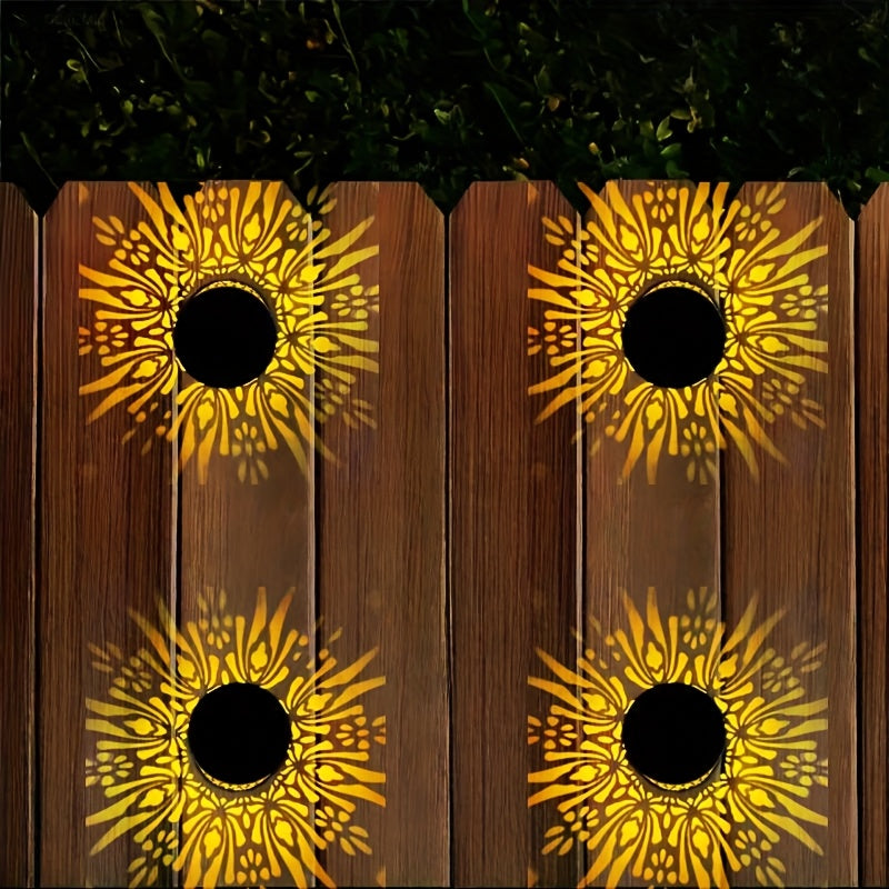 2 piezas, lámpara de pared solar nueva con luz y sombra para cercas exteriores, lámpara decorativa LED cálida, iluminación exterior para patios, jardines, terrazas, escalones, pasillos, sin cableado, regalo ambiental para paisajes