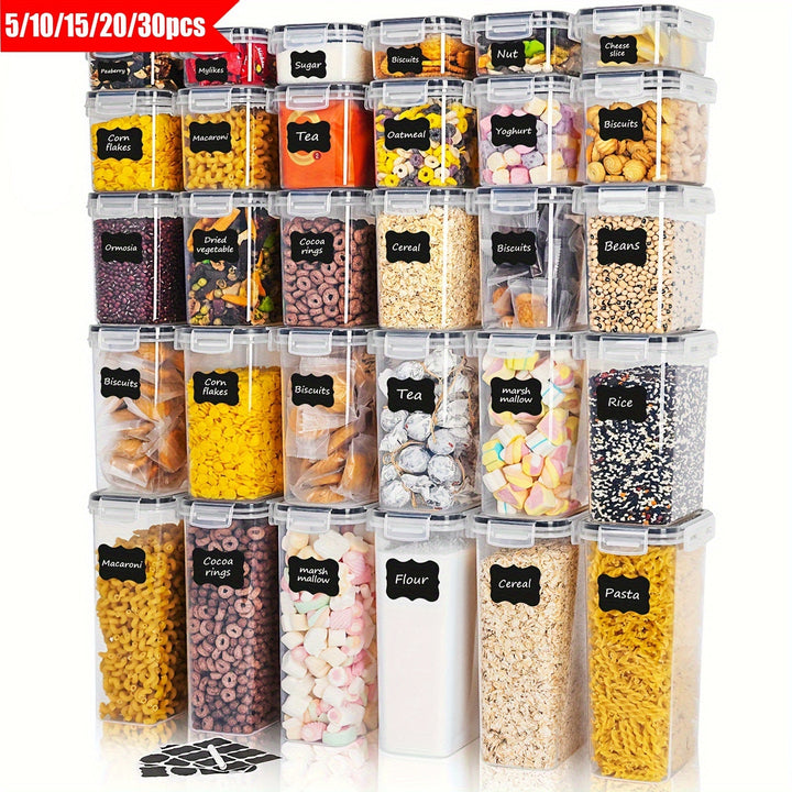 Juego de Recipientes Herméticos THELiFE para Alimentos, 5/10/20/30 Piezas con Tapas para Harina, Azúcar y Cereales, Botes Plásticos Organizadores de Despensa para Conservación