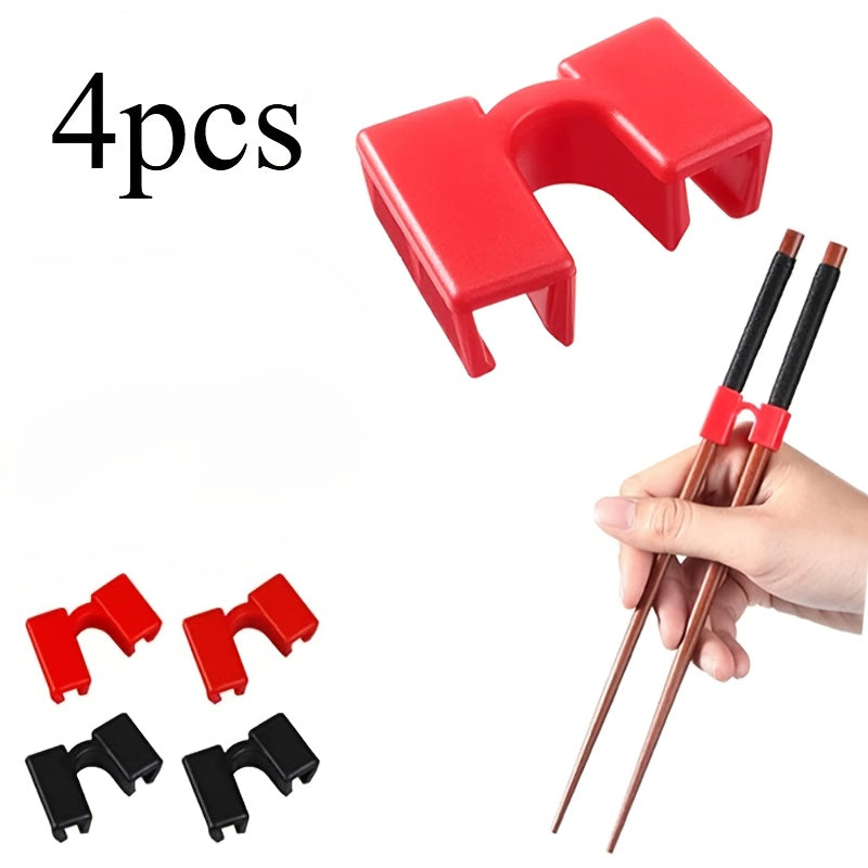 Juego de 4 Palillos Reutilizables para Principiantes - Conectores Fáciles de Agarrar y Duraderos en Plástico, Ideal para Aprender a Usar Palillos para Adultos y Niños