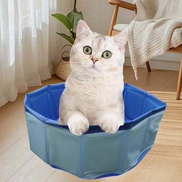 Baño de pies portátil plegable - Azul claro y amarillo, baño de spa para mascotas de PVC, para gatitos, cachorros y mascotas pequeñas - Diseño viajero para interiores y exteriores, no necesita electricidad, relajación de mascotas pequeñas, diseño juguetó