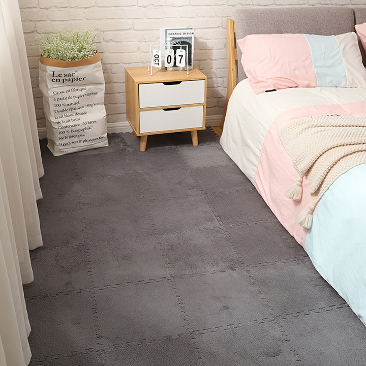 12pcs Alfombras Suaves de Peluche Entrelazadas, Alfombrillas de Espuma EVA Lavables en Azul Claro para Sala de Estar y Dormitorio, 29.97x29.97 cm, Azulejos Antideslizantes y Amigables con Mascotas para Decoración Hogareña Acogedora, Alfombras para Sala d