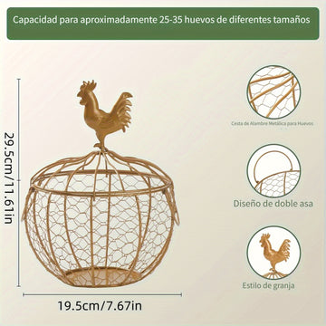 Cesta para huevos de gran capacidad, ideal para almacenar aproximadamente 30 huevos y patos en la cocina. Cuenta con malla metálica, asa para transportar y es fácil de limpiar. Perfecta para granjas y cocinas.