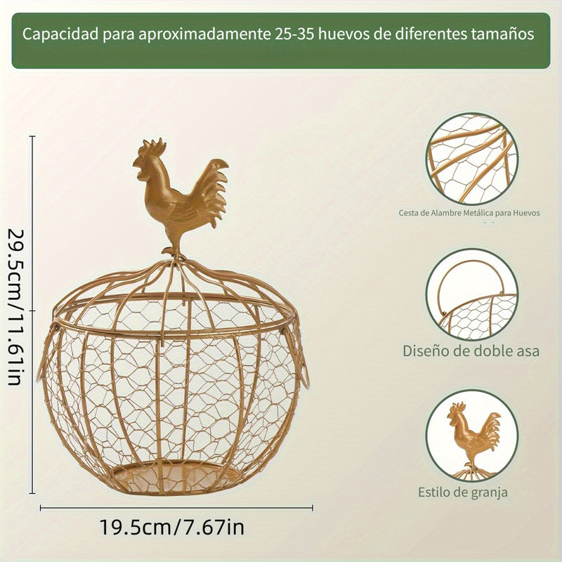 Cesta para huevos de gran capacidad, ideal para almacenar aproximadamente 30 huevos y patos en la cocina. Cuenta con malla metálica, asa para transportar y es fácil de limpiar. Perfecta para granjas y cocinas.