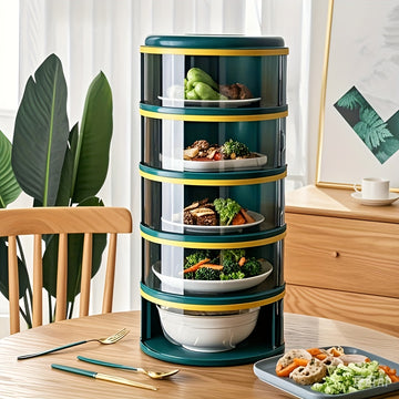 Contenedor de almacenamiento de alimentos pila de 3/4/5 niveles con tapa transparente deslizante - Duradero, fácil de limpiar, protección contra polvo e insectos - Ideal para la organización de la cocina de verduras, carnes, frutas y snacks