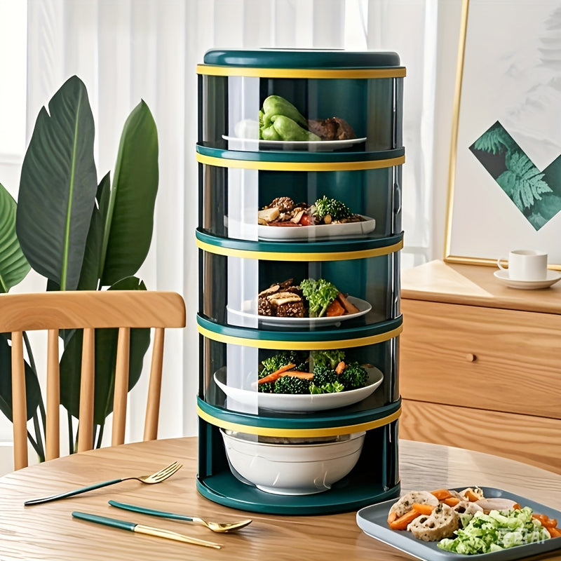 Contenedor de almacenamiento de alimentos pila de 3/4/5 niveles con tapa transparente deslizante - Duradero, fácil de limpiar, protección contra polvo e insectos - Ideal para la organización de la cocina de verduras, carnes, frutas y snacks