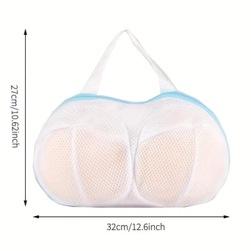 1pc Bolsa de Lavado para Sujetador Duradera con Cremallera – Funda Anti-Deformación para Lavadora para Todas las Copas, Lavado a Mano o en Seco, Blanca con Correas Azules, Evita Enredos y Daños en Ciclos de Lavado, Bolsas de Ropa