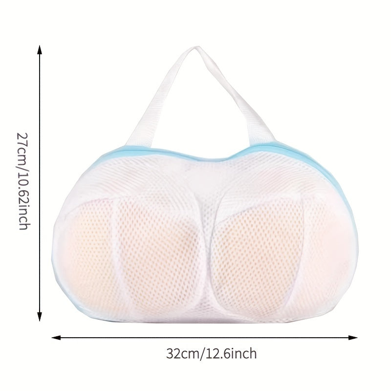 1pc Bolsa de Lavado para Sujetador Duradera con Cremallera – Funda Anti-Deformación para Lavadora para Todas las Copas, Lavado a Mano o en Seco, Blanca con Correas Azules, Evita Enredos y Daños en Ciclos de Lavado, Bolsas de Ropa