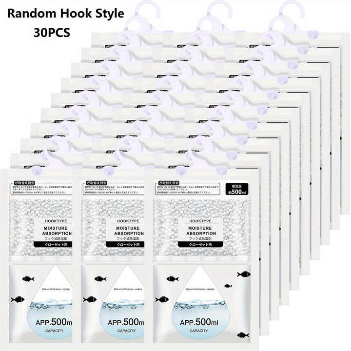 Paquete de 10/30 bolsas de absorción de humedad colgantes de lotus jade - 500ml, bolsas de secado sin olor para armarios, dormitorios, baños y cocinas, paquetes de control de humedad de plástico, no requieren electricidad, bolsas de secado de ropa, contr